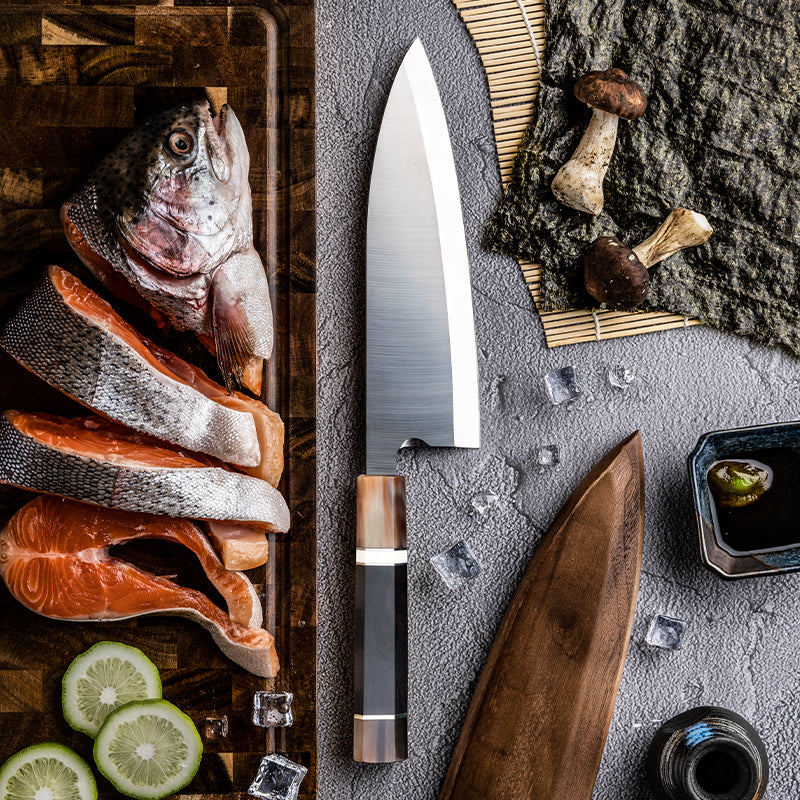 Chef Knife - Crystal Damascus Chef's Knife with Exotic Ebony Wood Handle - Shokunin USA
