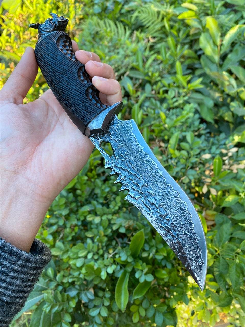 Chimera VG10 Damascus Hunting Knife with Exotic Ebony Wood Handle - Shokunin USA