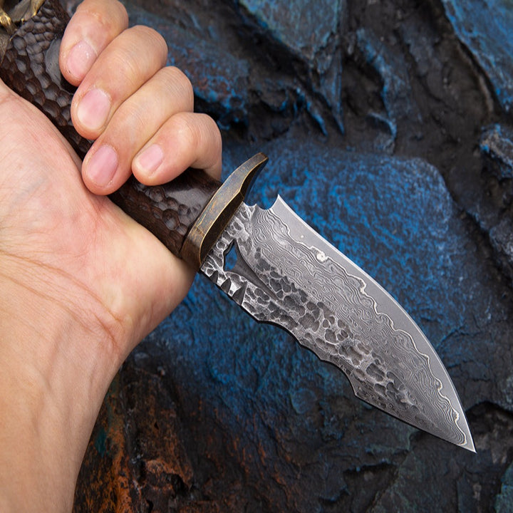 Savage VG10 Damascus Hunting Knife with Exotic Ebony Wood Handle - Shokunin USA