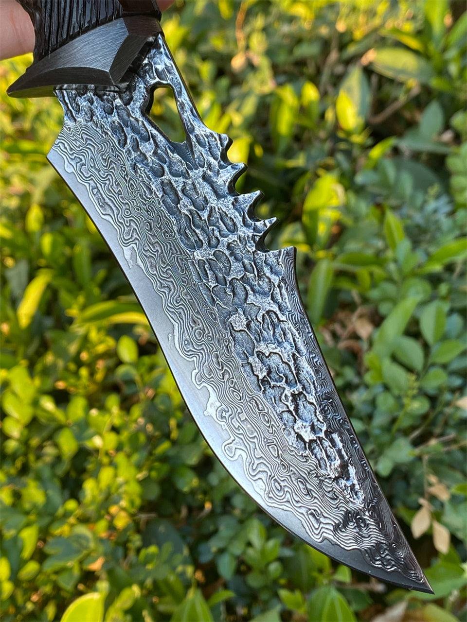 Chimera VG10 Damascus Hunting Knife with Exotic Ebony Wood Handle - Shokunin USA