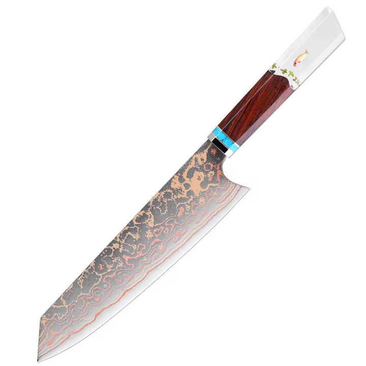 Chef knife - Noble Copper &amp; Cobalt Alloy Damascus Chef Knife with Exotic Bloodwood &amp; Resin Handle - Shokunin USA
