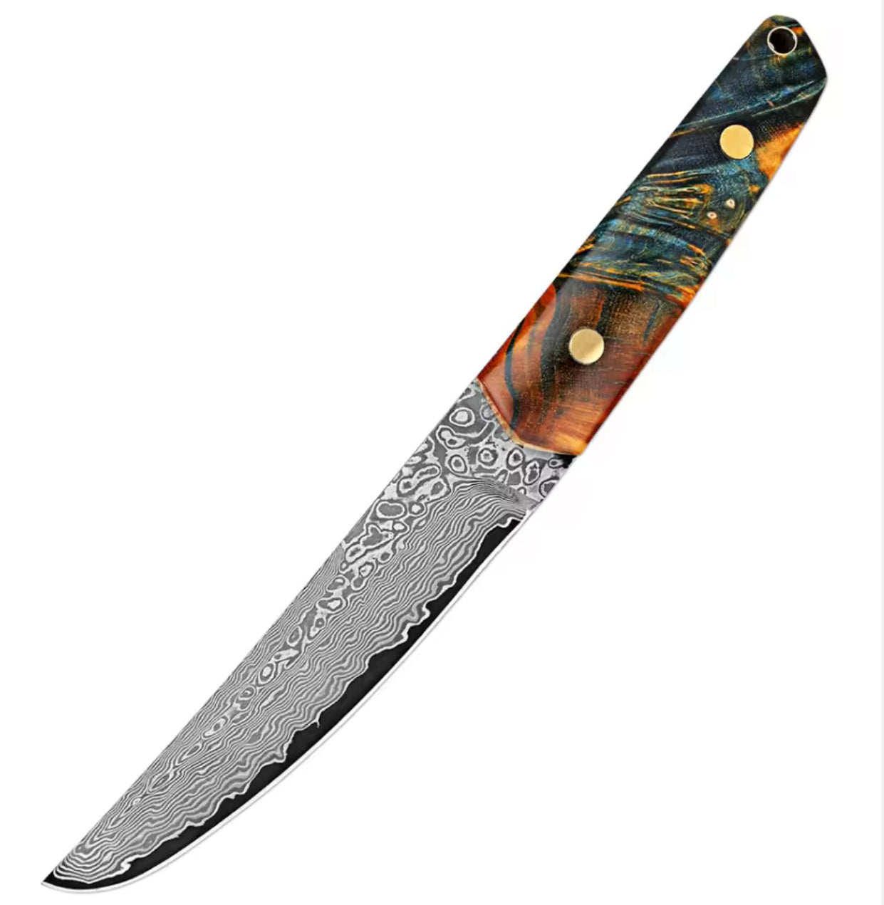 Damascus Knife - Harbinger Damascus Knife with Stained Maple Burl - Shokunin USA