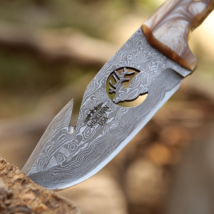 Fusion Gut Hook Hunting Knife with Mother of Pearl Handle - Shokunin USA