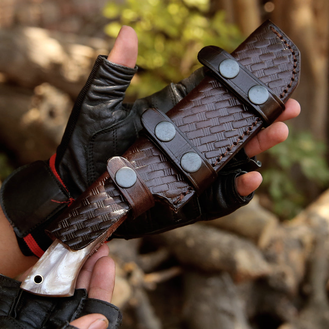 Fusion Gut Hook Hunting Knife with Mother of Pearl Handle - Shokunin USA