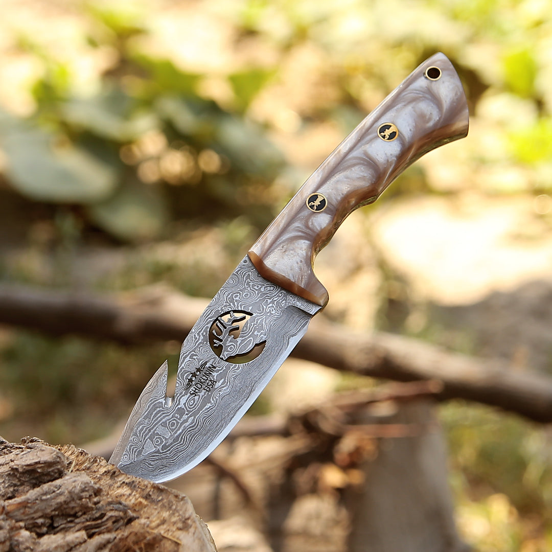Fusion Gut Hook Hunting Knife with Mother of Pearl Handle - Shokunin USA