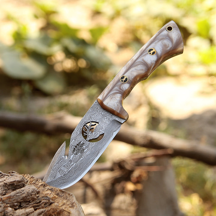 Fusion Gut Hook Hunting Knife with Mother of Pearl Handle - Shokunin USA