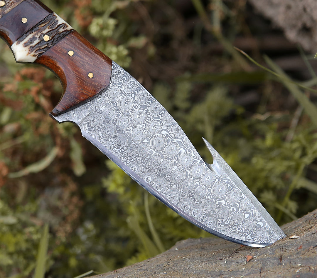 handmade hunting knife with rose wood handle - Sentinel Gut Hook Hunting Knife - Shokunin USA