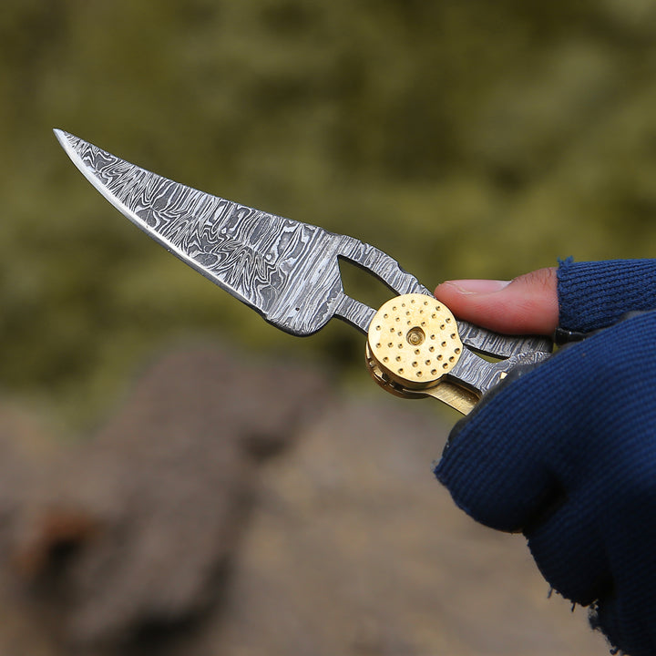 Elegance Handmade Personalized Damascus Folding Hunting Knife with Damascus Handle - Shokunin USA