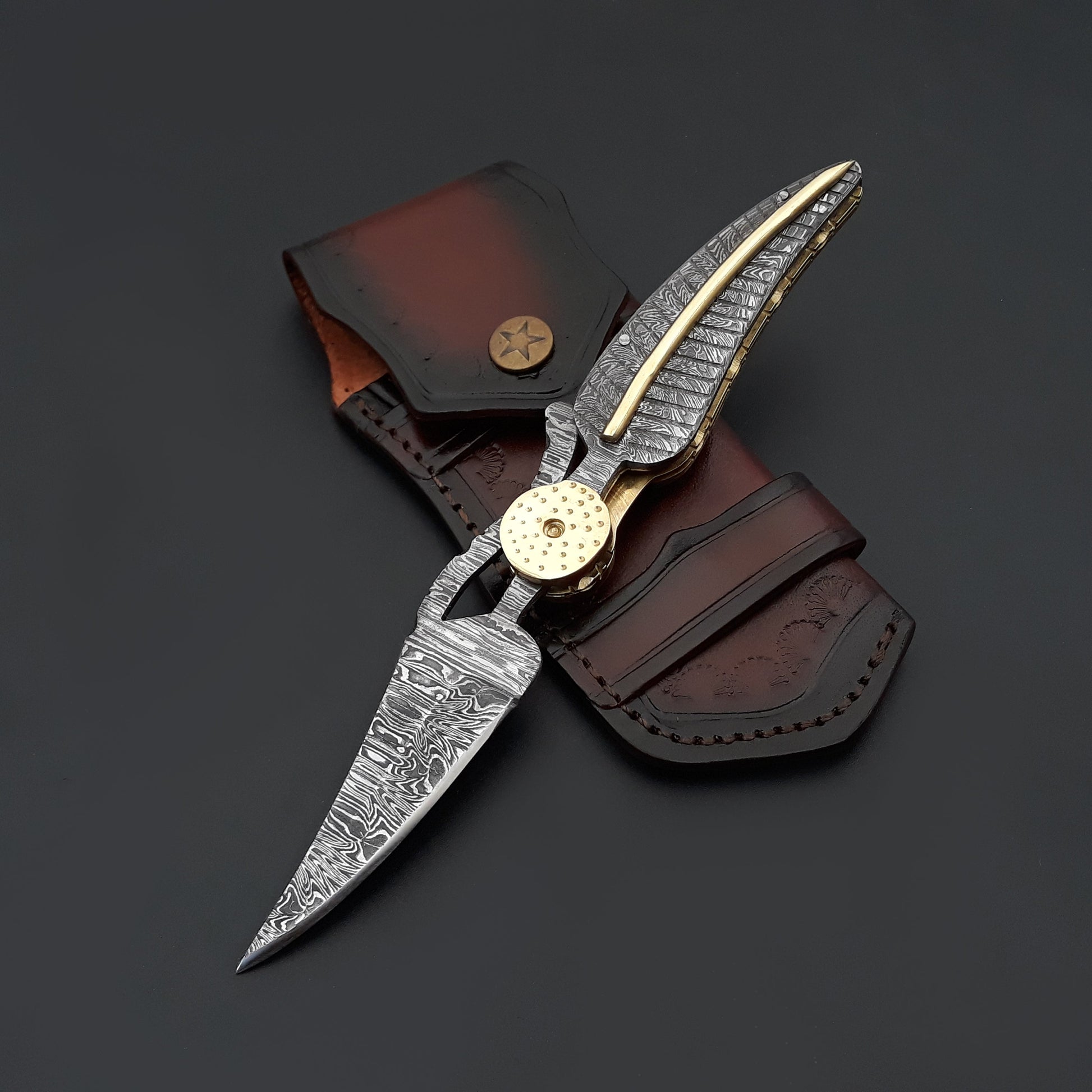 Utility Knife - Elegance Handmade Personalized Damascus Folding Hunting Knife with Damascus Handle - Shokunin USA