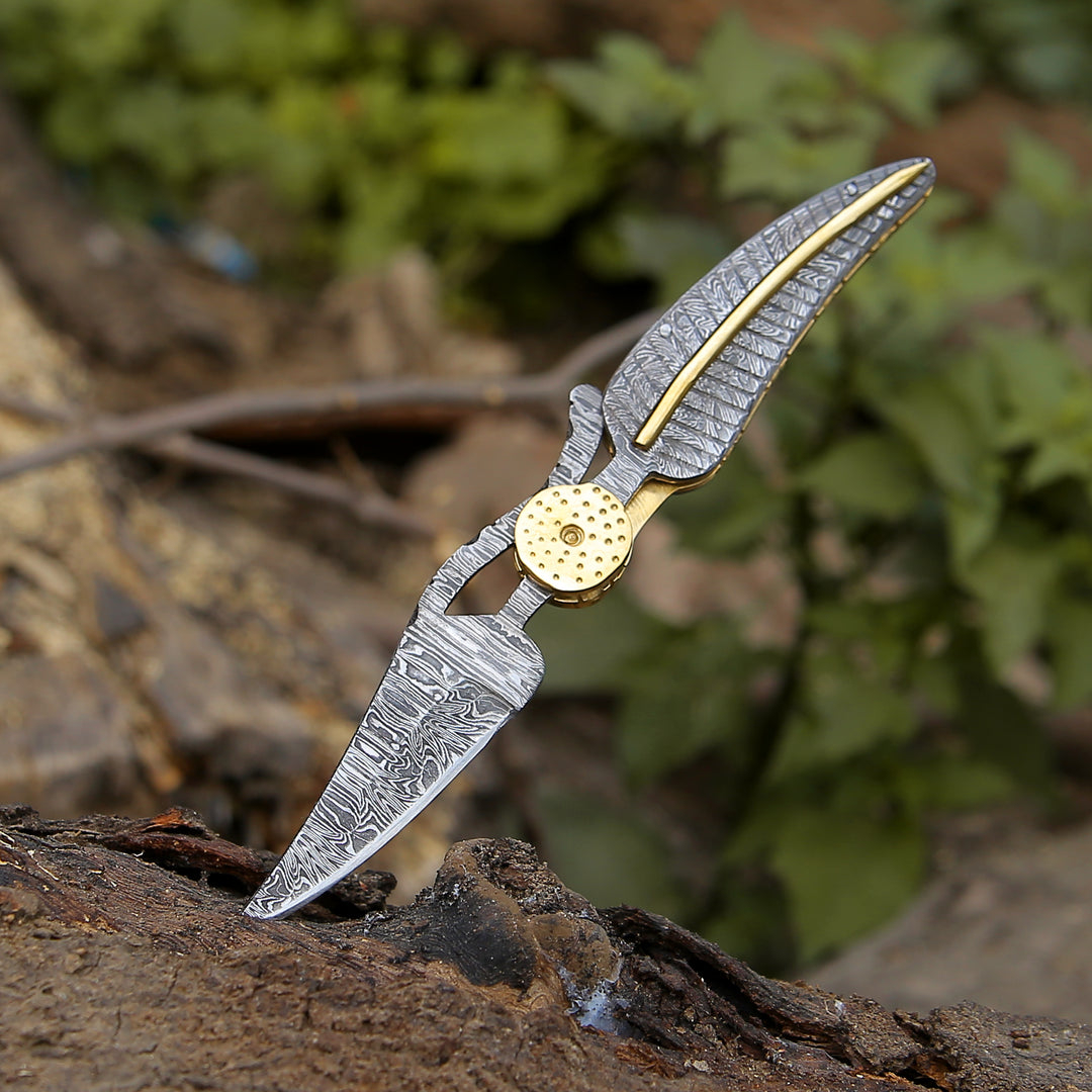 Elegance Handmade Personalized Damascus Folding Hunting Knife with Damascus Handle - Shokunin USA