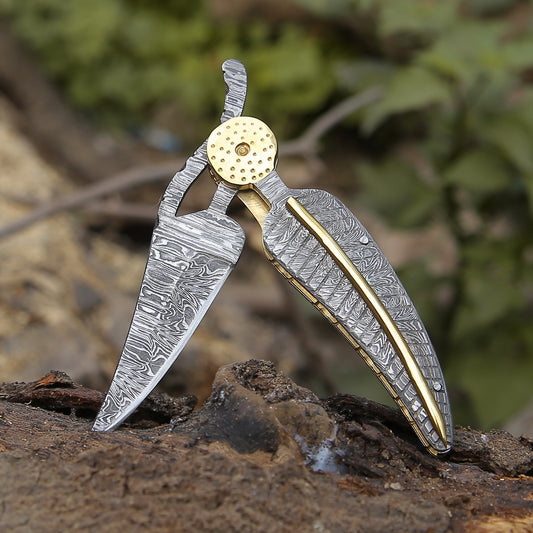 Utility Knife - Elegance Handmade Personalized Damascus Folding Hunting Knife with Damascus Handle - Shokunin USA