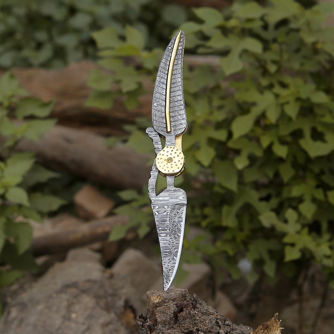 Elegance Handmade Personalized Damascus Folding Hunting Knife with Damascus Handle - Shokunin USA