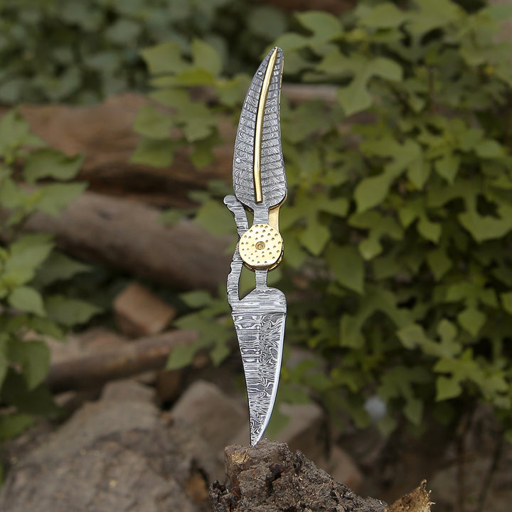 Elegance Handmade Personalized Damascus Folding Hunting Knife with Damascus Handle - Shokunin USA