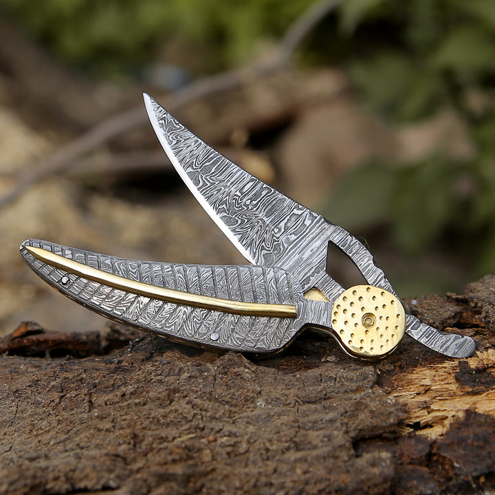 Elegance Handmade Personalized Damascus Folding Hunting Knife with Damascus Handle - Shokunin USA