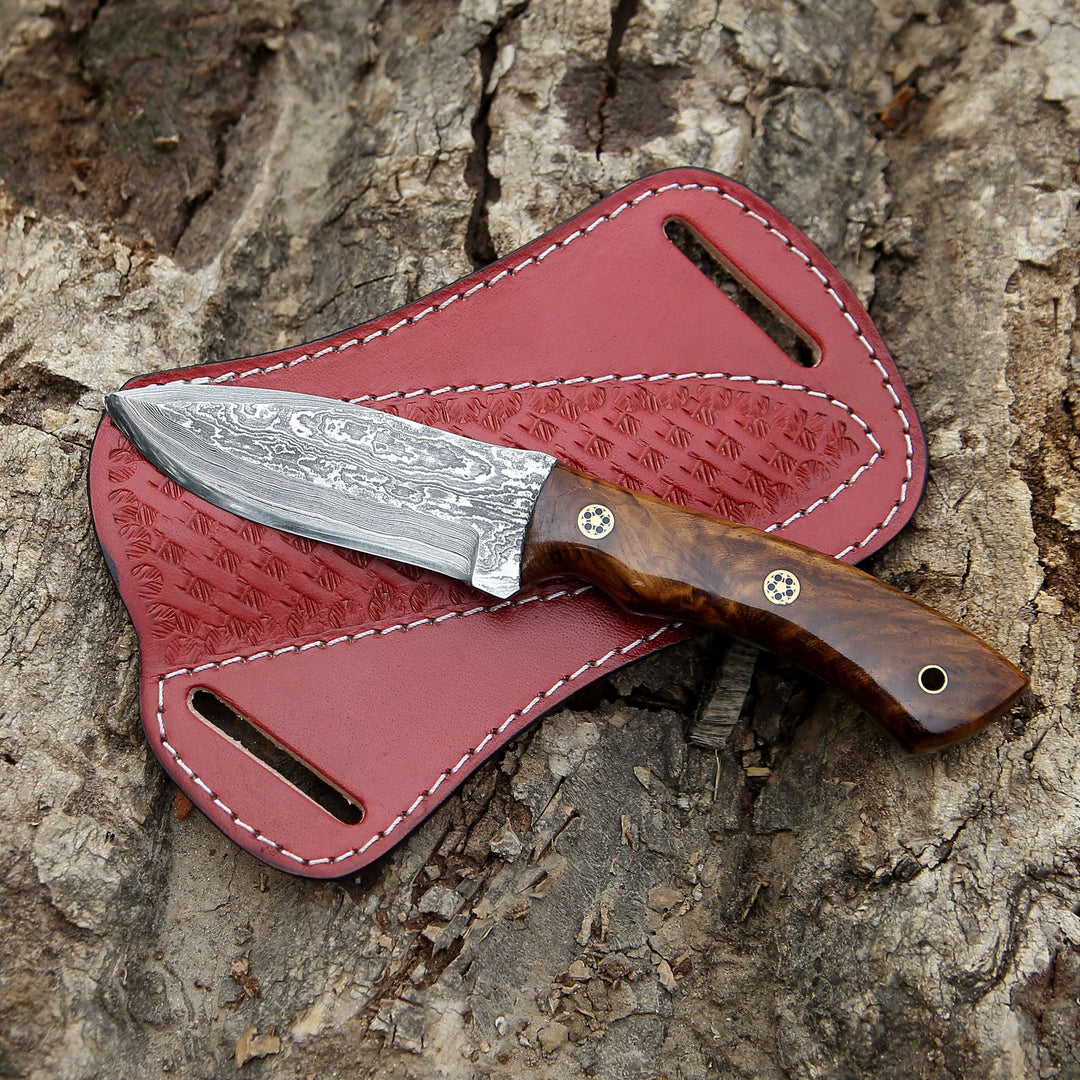 classic hunting knives - Sky piercer Hunting Knife 1095 Damascus Steel with Rosewood Handle &amp; Leather Sheath - Shokunin USA