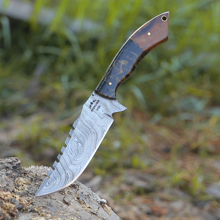 Morph Damascus Knife with Exotic Rose Wood &amp; Resin Handle - Shokunin USA