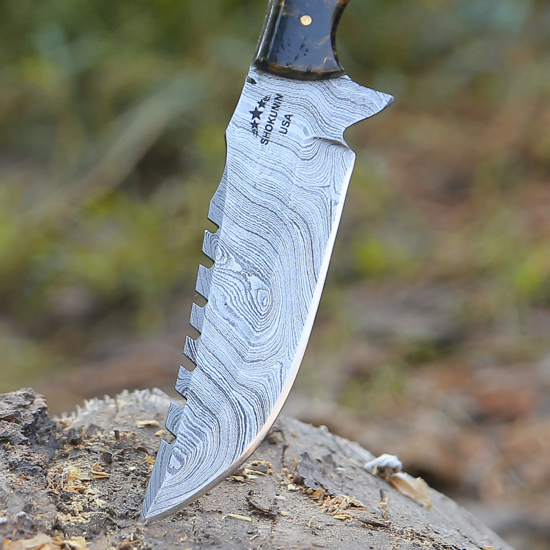 Morph Damascus Knife with Exotic Rose Wood &amp; Resin Handle - Shokunin USA