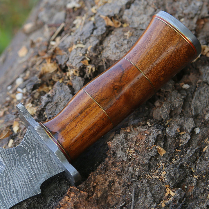 Hornet Custom Damascus Hunting Knife with Exotic Rose Wood Handle &amp; Sheath - Shokunin USA