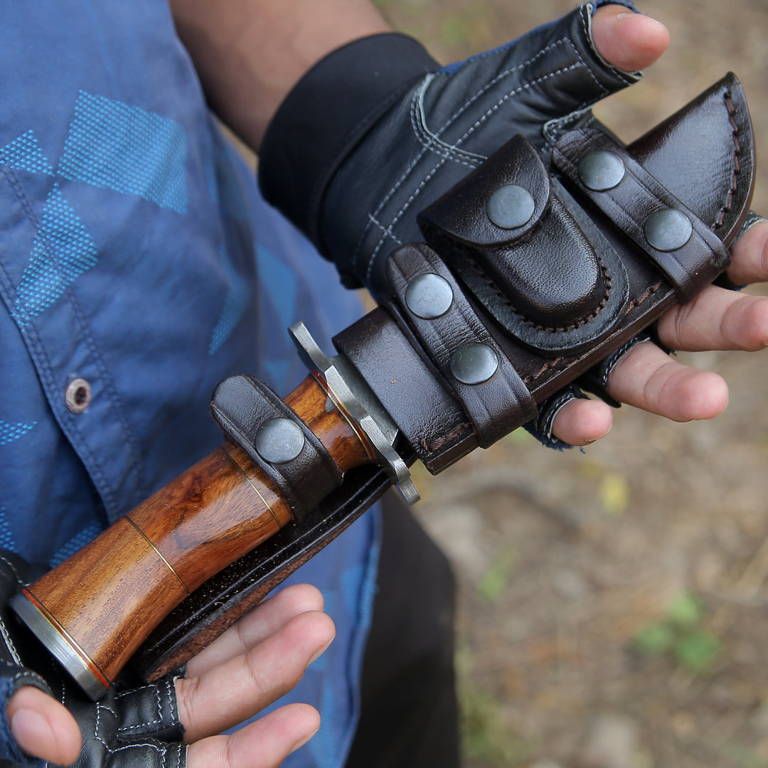 Hornet Custom Damascus Hunting Knife with Exotic Rose Wood Handle &amp; Sheath - Shokunin USA