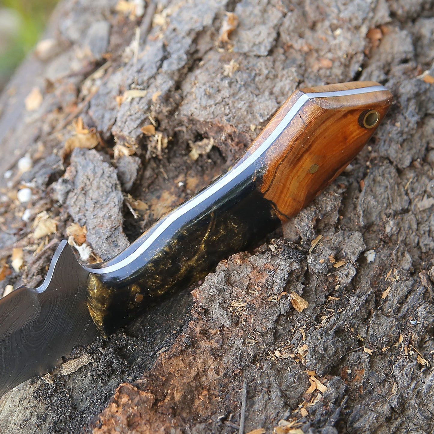 Utility Knife - Morph Damascus Knife with Exotic Rose Wood & Resin Handle - Shokunin USA