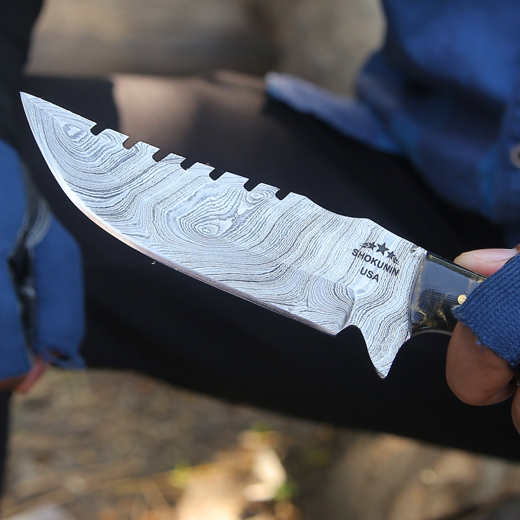 Utility Knife - Morph Damascus Knife with Exotic Rose Wood & Resin Handle - Shokunin USA