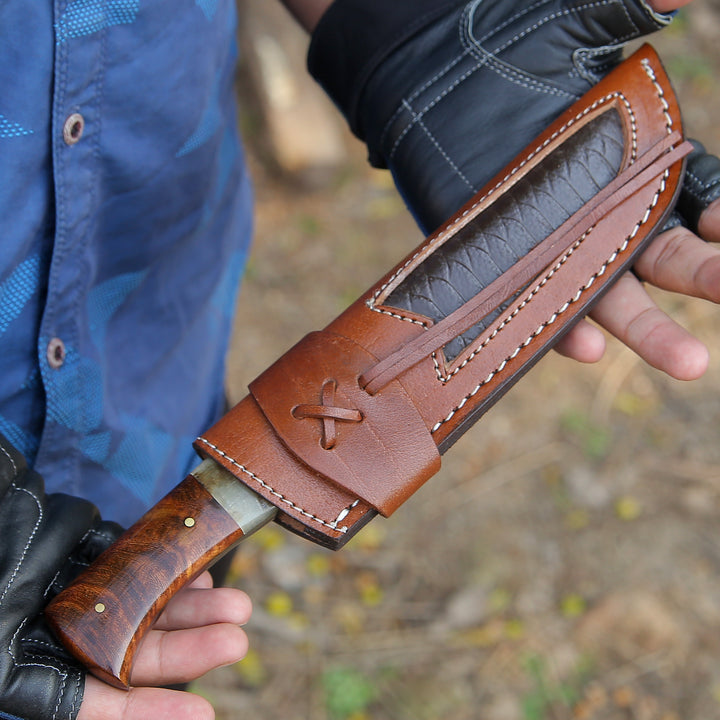 Stinger Custom Handmade Hunting Knife, With Ram Horn &amp; Rose Wood Handle - Shokunin USA