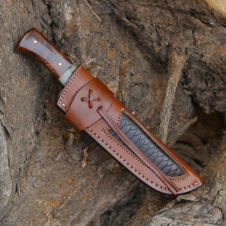 Stinger Custom Handmade Hunting Knife, With Ram Horn &amp; Rose Wood Handle - Shokunin USA