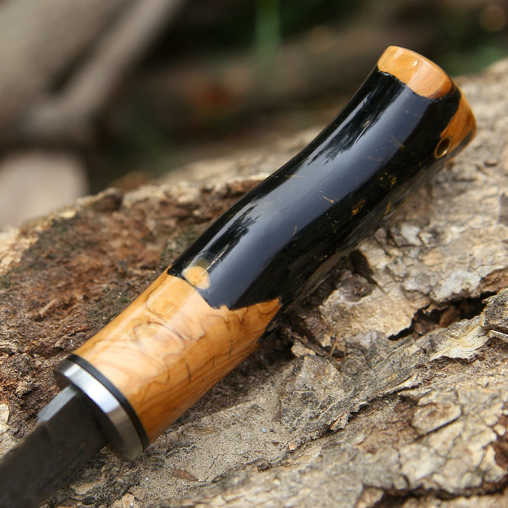 Damascus Knife - Predator Damascus Steel Knife with Exotic Olive Wood Burl &amp; Resin Handle - Shokunin USA