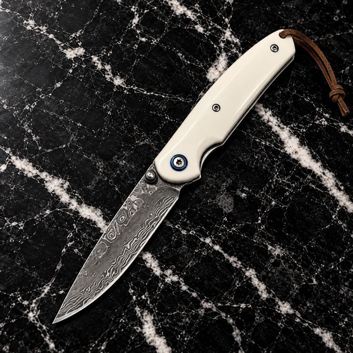 Thunderbolt Handmade VG10 Damascus Pocket Knife with Faux  Ivory Handle