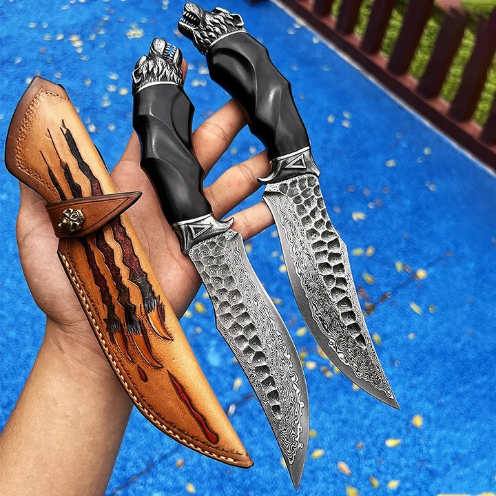 Damascus Knife - Wolf Japanese Hunting Knife VG-10 Damascus Steel &amp; Exotic Ebony  Handle - Shokunin USA