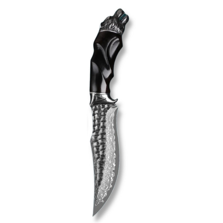 Damascus Knife - Wolf Japanese Hunting Knife VG-10 Damascus Steel &amp; Exotic Ebony  Handle - Shokunin USA