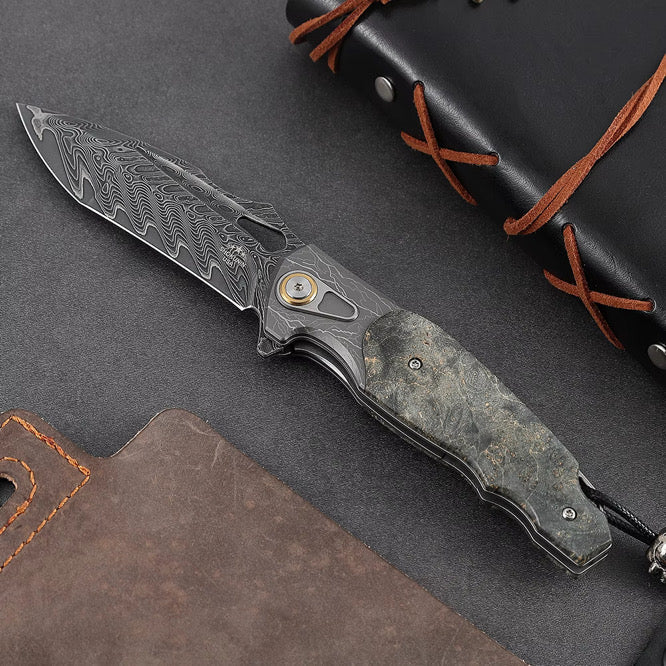 Utility Knife - Feoh Japanese Damascus Pocket Knife VG10 with Stained Maple Burl Handle - Shokunin USA