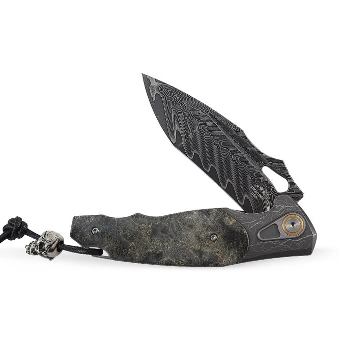 Utility Knife - Feoh Japanese Damascus Pocket Knife VG10 with Stained Maple Burl Handle - Shokunin USA