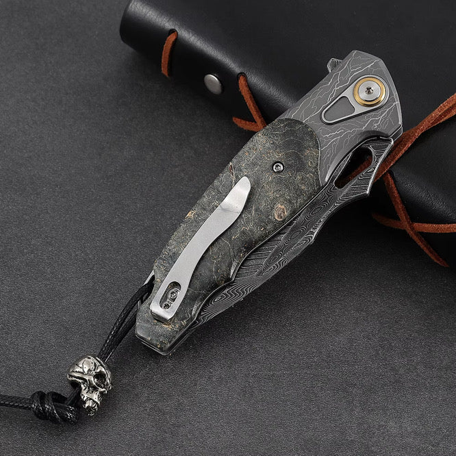 Utility Knife - Feoh Japanese Damascus Pocket Knife VG10 with Stained Maple Burl Handle - Shokunin USA
