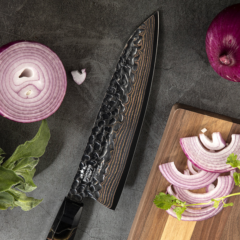Blade Majestic - Majestic Japanese Copper Damascus Chef Knife with Rare Raffir Noble Handle Handle - Shokunin USA