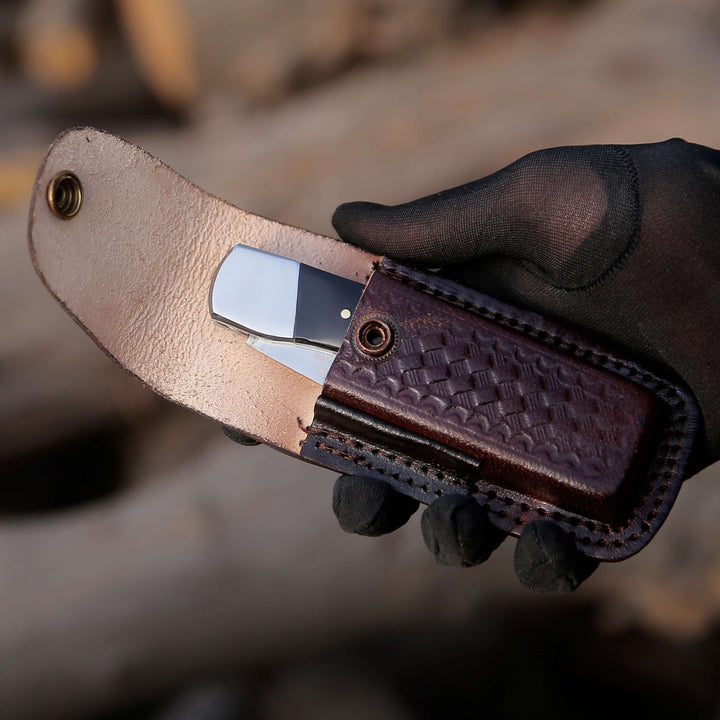 Pocket knife - Pocket Knife with Exotic Bull Horn Handle &amp; Sheath Personalized - Shokunin USA