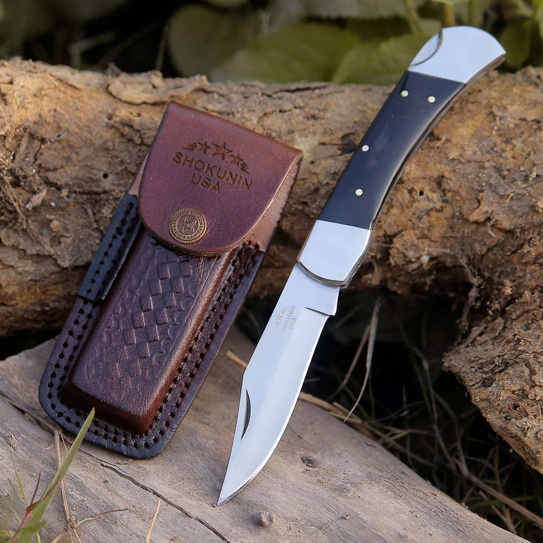 Pocket knife - Pocket Knife with Exotic Bull Horn Handle &amp; Sheath Personalized - Shokunin USA
