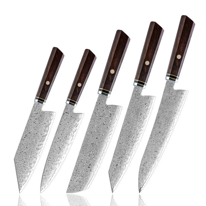 chef knife set - Granduer Japanese VG10 Damascus 5-Pc Chef Knife Set with Exotic Ebony Wood Handle &amp; Sheath - Shokunin USA