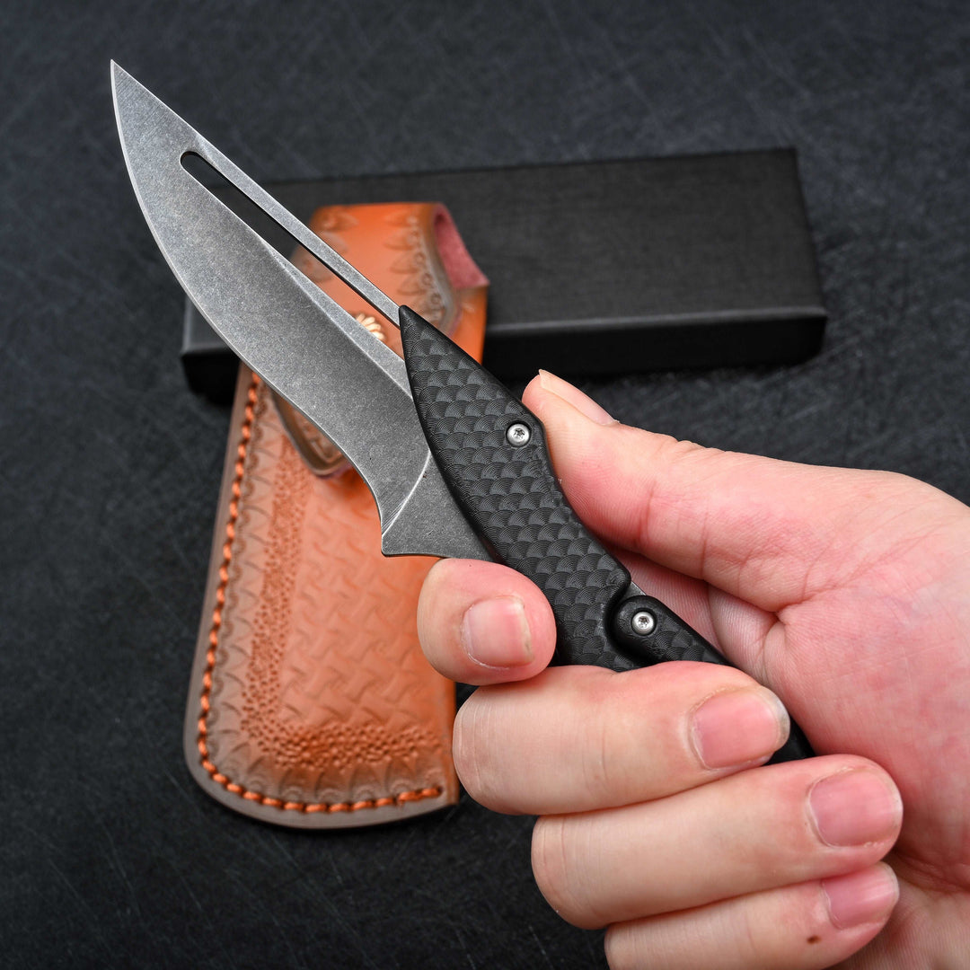 Crux D2 High Carbon Stainless Steel Pocket Knife with Micarta Handle - Shokunin USA
