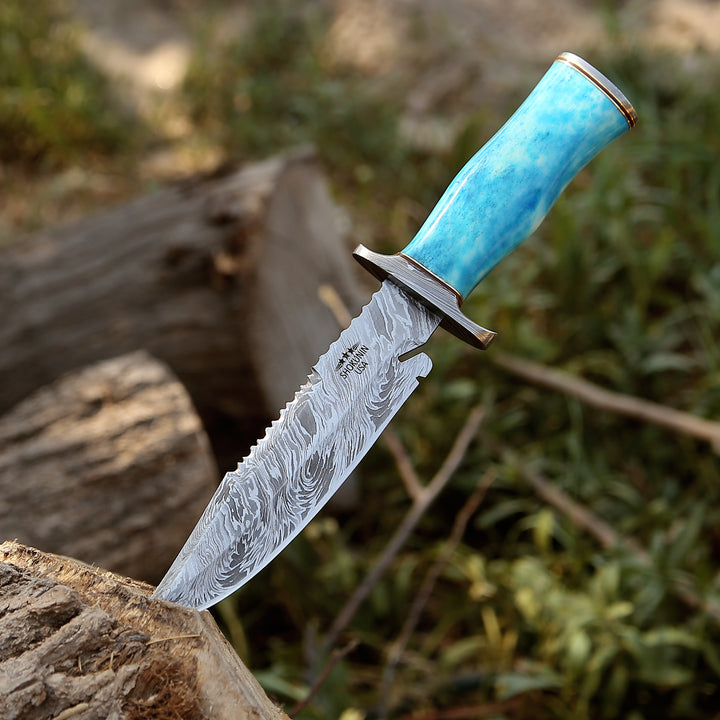 Behemoth 7.0" Damascus Steel Handmade Hunting Knife with Bone Handle - Shokunin USA