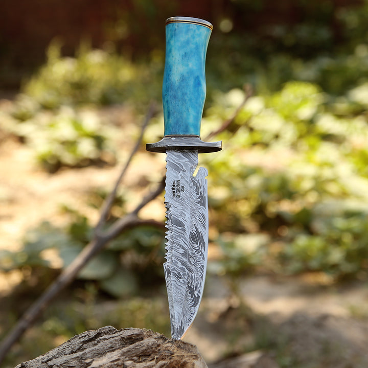 Behemoth 7.0" Damascus Steel Handmade Hunting Knife with Bone Handle - Shokunin USA