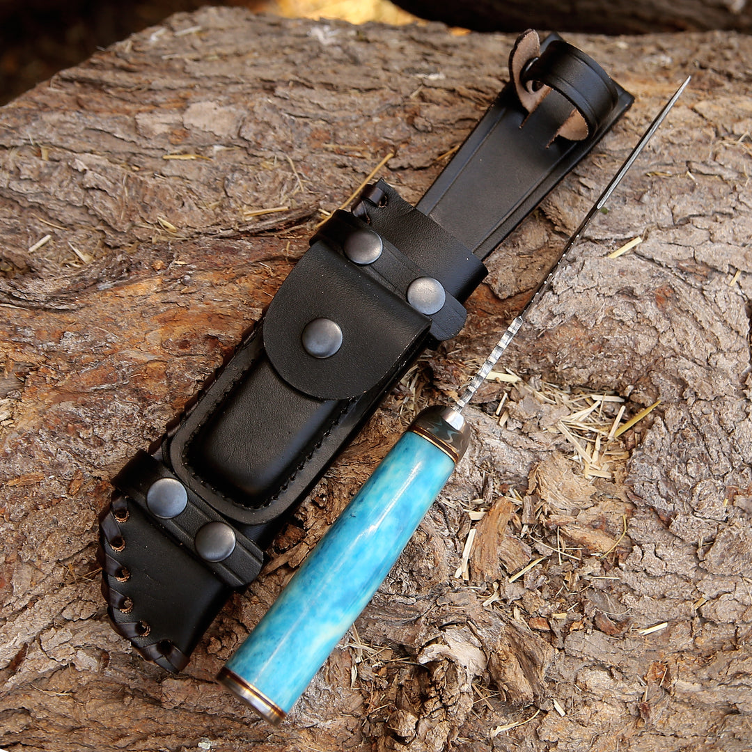 Behemoth 7.0" Damascus Steel Handmade Hunting Knife with Bone Handle - Shokunin USA