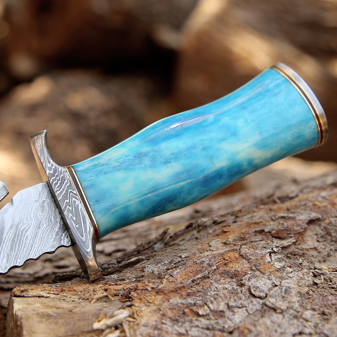 Behemoth 7.0" Damascus Steel Handmade Hunting Knife with Bone Handle - Shokunin USA