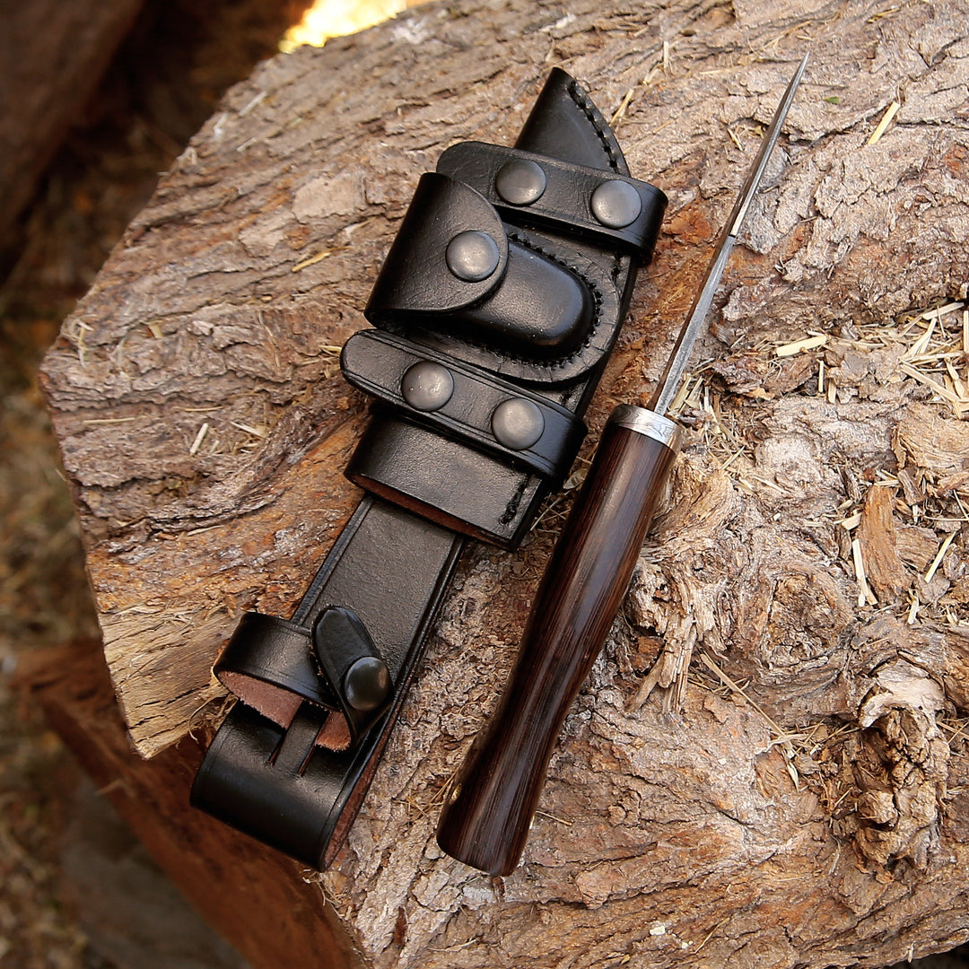 Damascus Knife - Captain Damascus Hunting Knife with Gut Hook &amp; Exotic Wenge Wood Handle - Shokunin USA