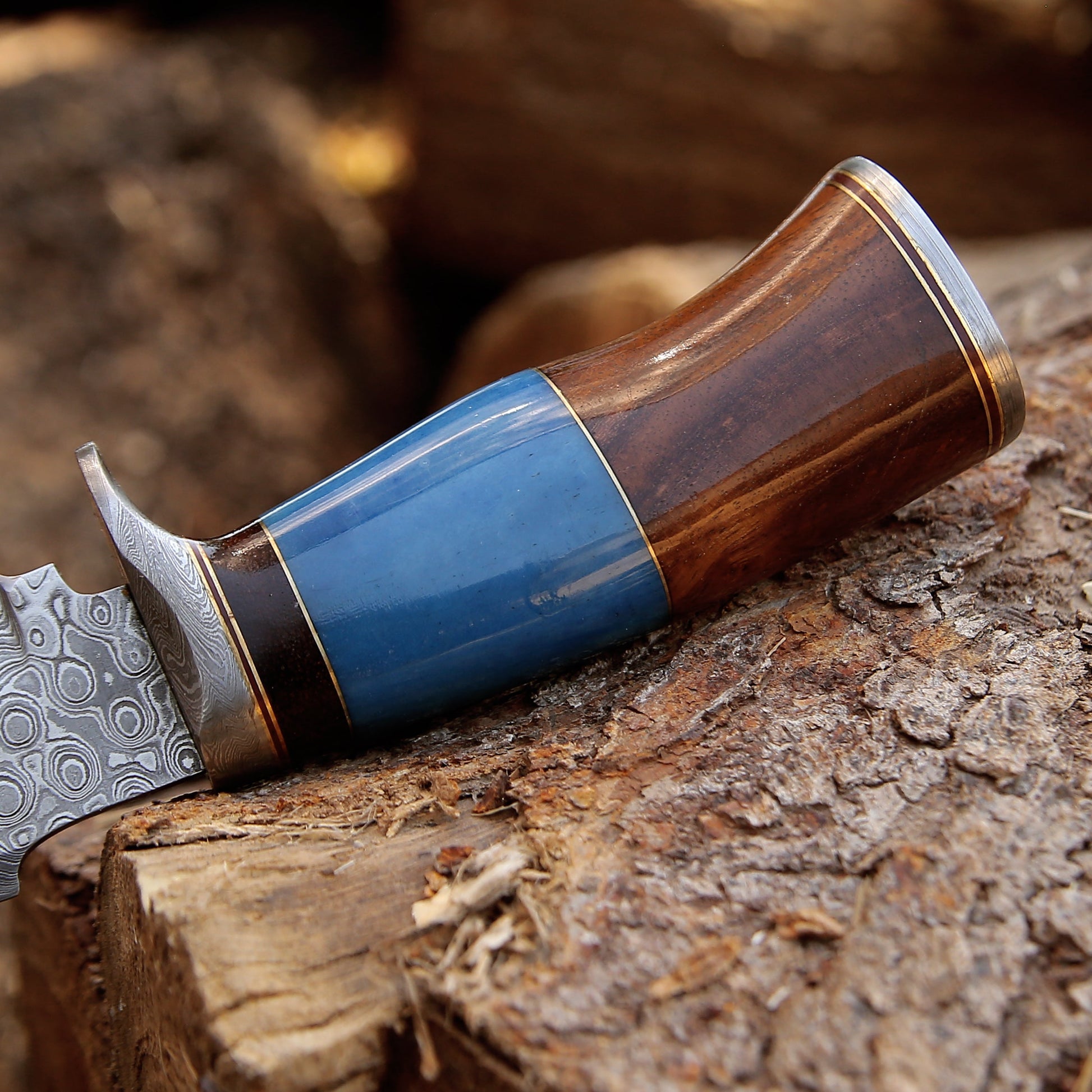 Damascus Knife - Champion Hunting Knife with Exotic Rosewood & Bone Handle - Shokunin USA