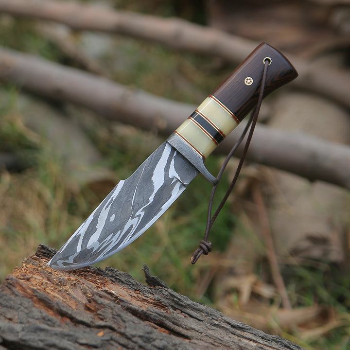 Nova Damascus Hunting Knife with Bone &amp; Exotic Wenge Wood Handle - Shokunin USA