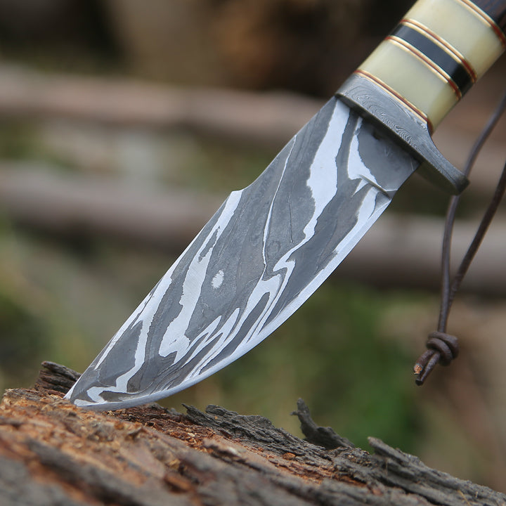 Nova Damascus Hunting Knife with Bone &amp; Exotic Wenge Wood Handle - Shokunin USA
