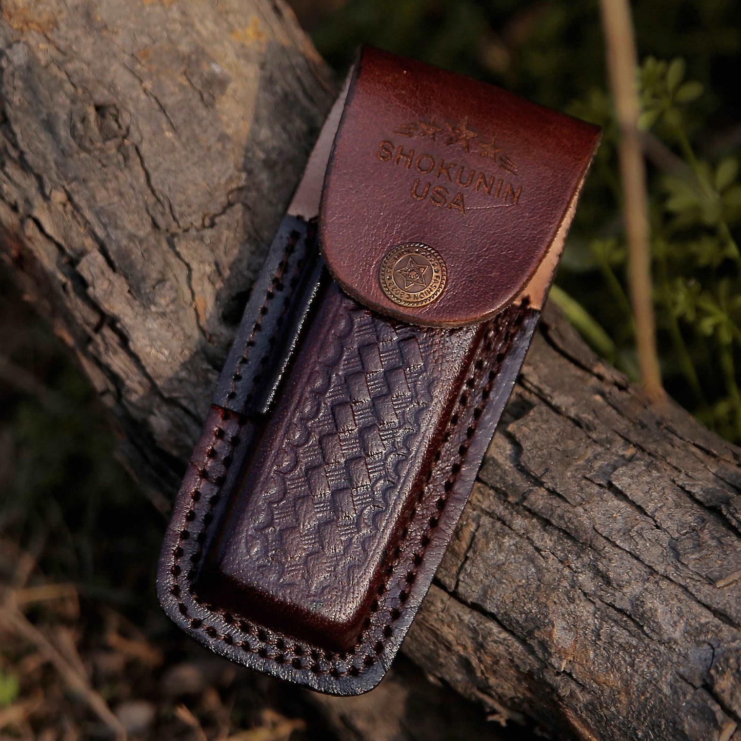 Damascus Knife - Raze Pocket Knife Engraved with Exotic Rose Wood Handle - Shokunin USA