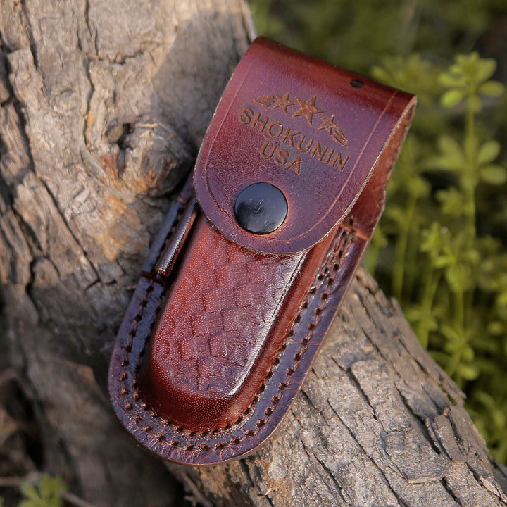 Damascus Knife - Raze Pocket Knife Engraved with Exotic Rose Wood Handle - Shokunin USA