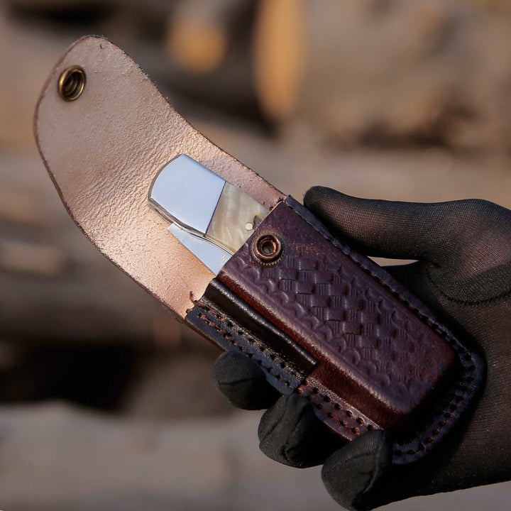 Pocket knife - Handmade Custom Pocket Knife with Ram Horn Handle &amp; Sheath Personalized - Shokunin USA